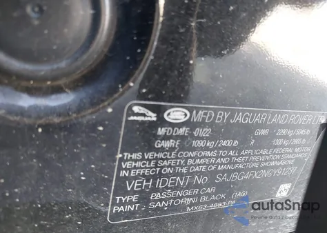 2022 Jaguar Xf Se P250 Rwd Automatic z USA, uszkodzony, nr VIN SAJBG4FX2NCY91237